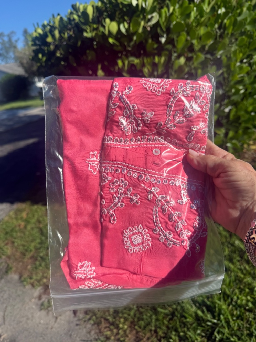 Calypso St. Barth Coral Sequined & Embroidered Tunic